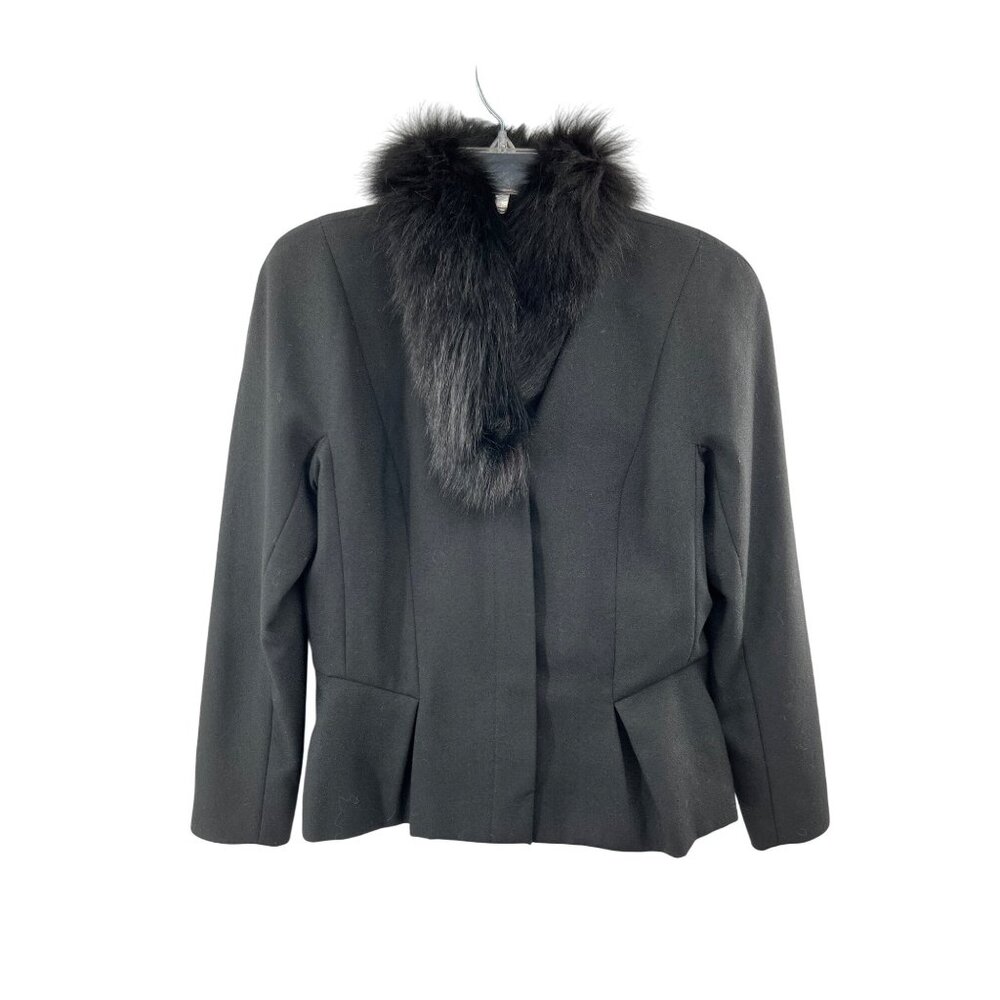 Vintage Peplum Jacket Womens S? Used Black Lined Fuzzy Collar - Picture 1 of 16